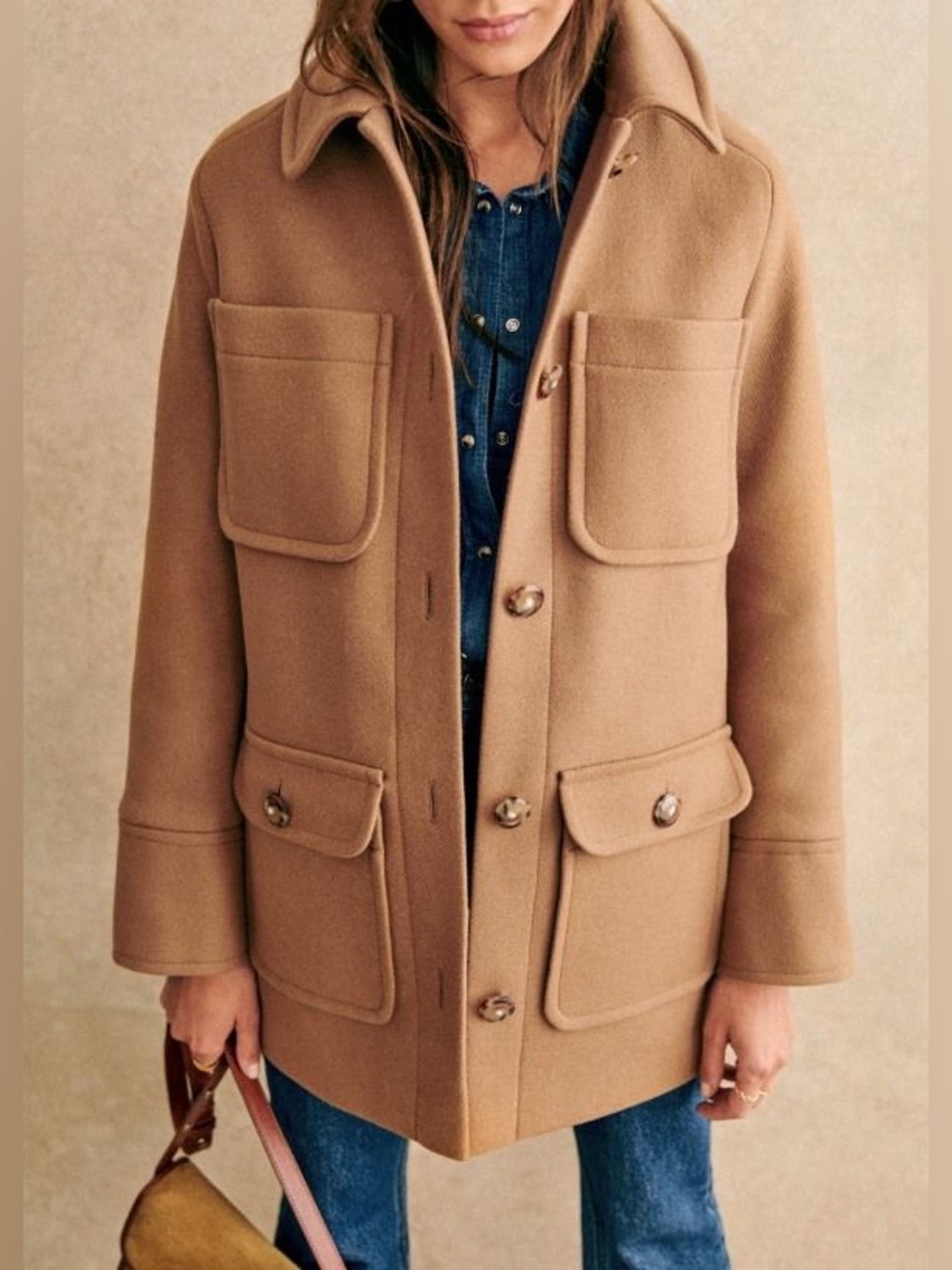 Sezane Paolo Wool Coat Camel Size 8